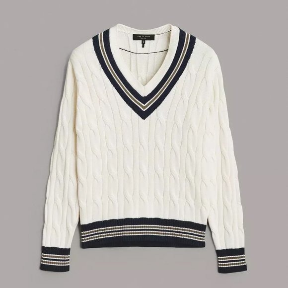 rag & bone Other - Rag & Bone Mens Vintage Woven Collegiate Roped V-Neck Y2K Windsor Sweater NWT